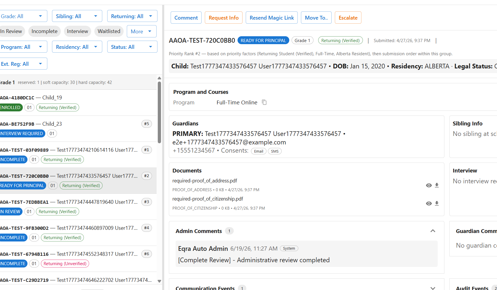Eqra admin workspace showing staff intake processing