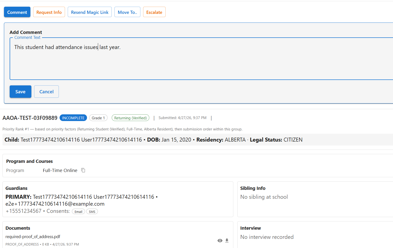 Eqra admin workspace showing intake follow-up workflow