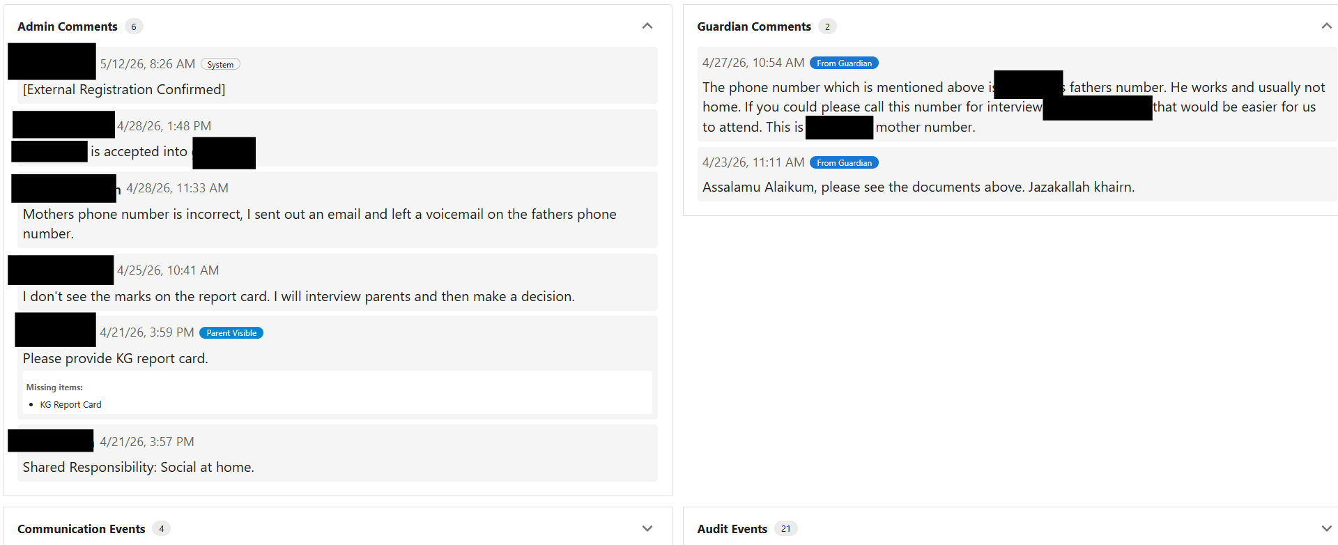 Eqra application workspace showing staff review and follow-up