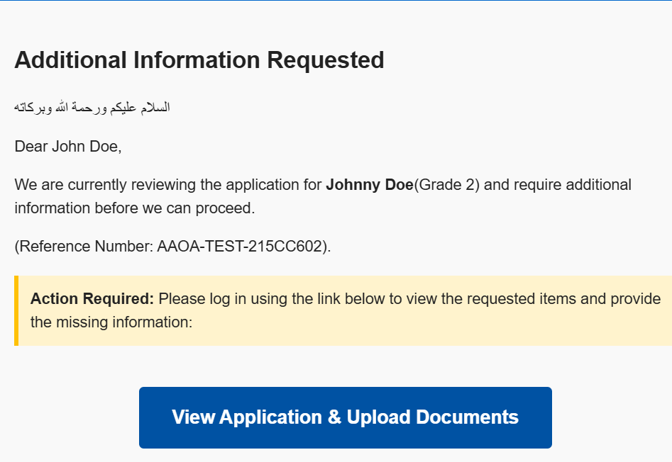 Parent email showing an Eqra access link for an Expression of Interest application