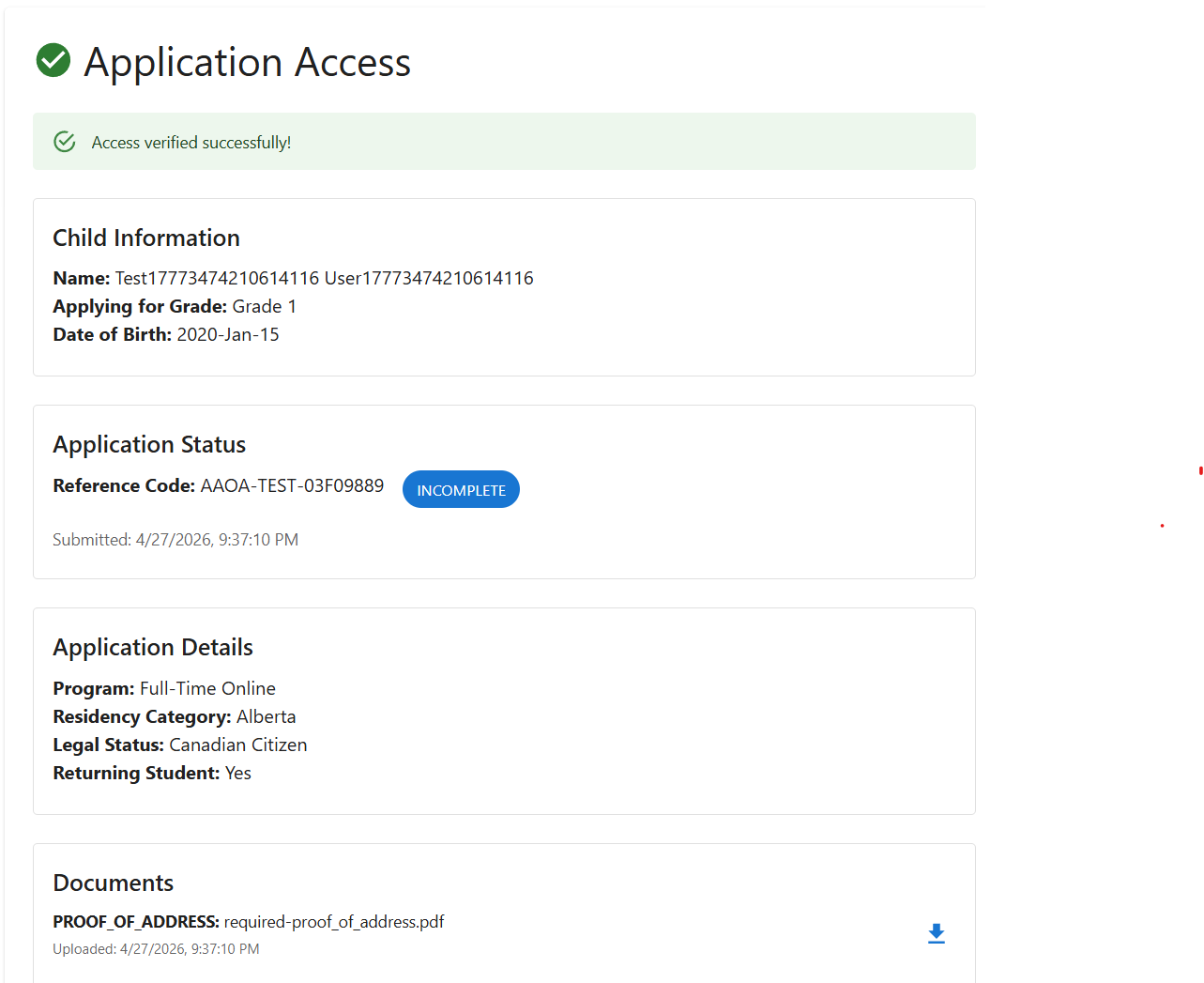 Parent application workspace showing the first part of the application