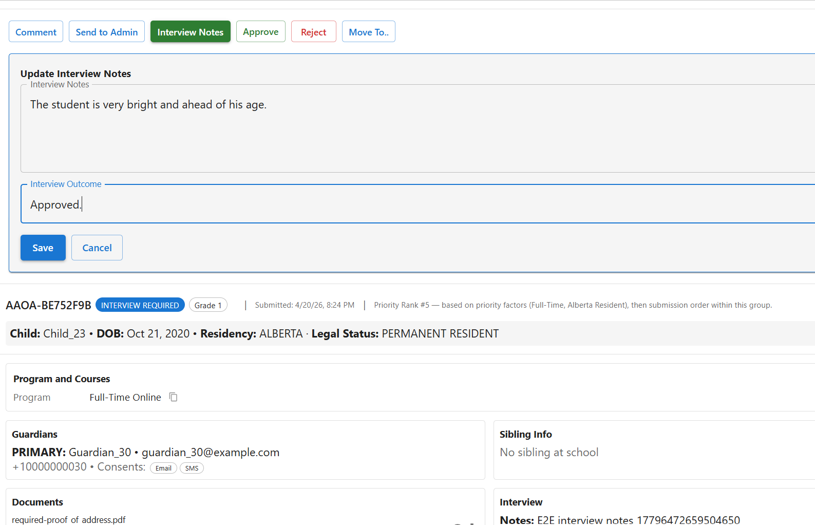 Eqra principal workspace showing application progress