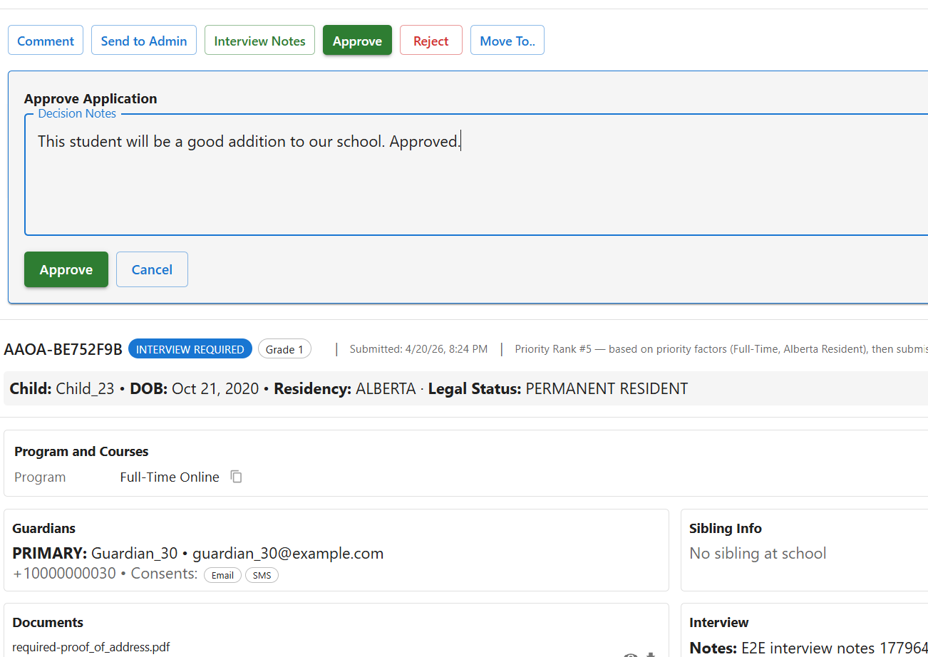 Eqra principal workspace showing enrollment intake activity